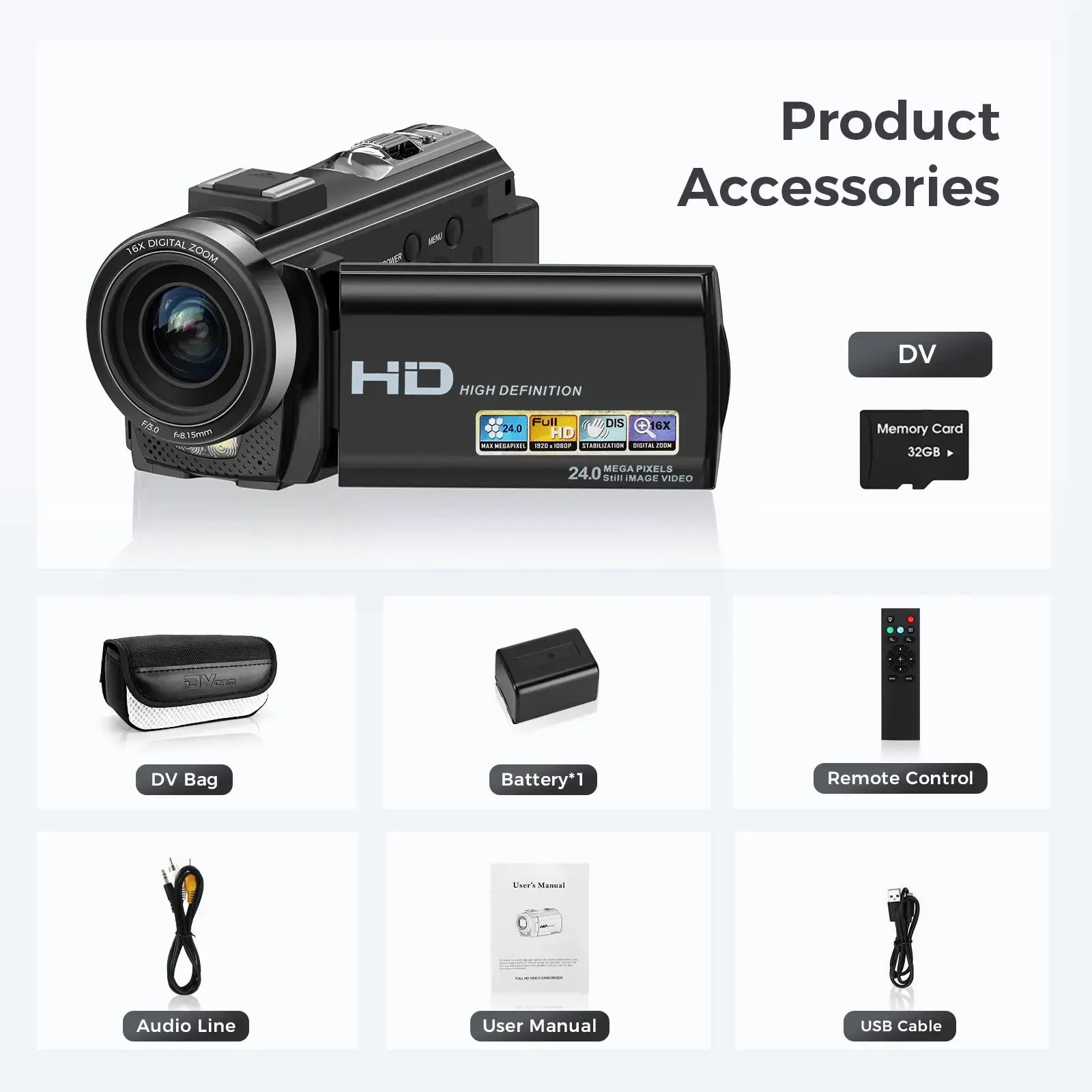FHD 1080P Vlogging Camera with 24MP, 270° Rotating Screen, 16X Zoom, Microphone & Remote Control - Perfect for YouTube Creators!