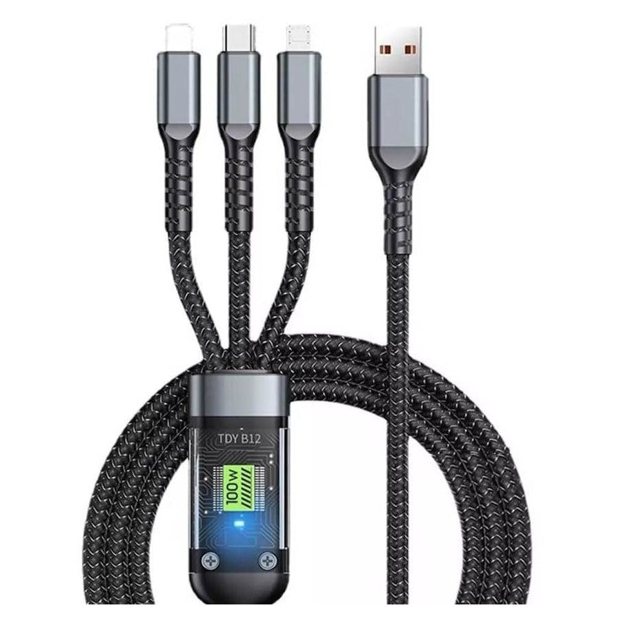 Ultimate 3-In-1 Fast Charger Cable - 100W USB to Type-C, Micro & Lightning - 6A Power Delivery