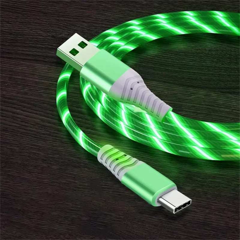 Fast Charging Data Cord Flow Luminous USB Type C Cable 5A Fast Charging Cable Glowing LED Cable for Samsung Xiaomi Iphone Micro