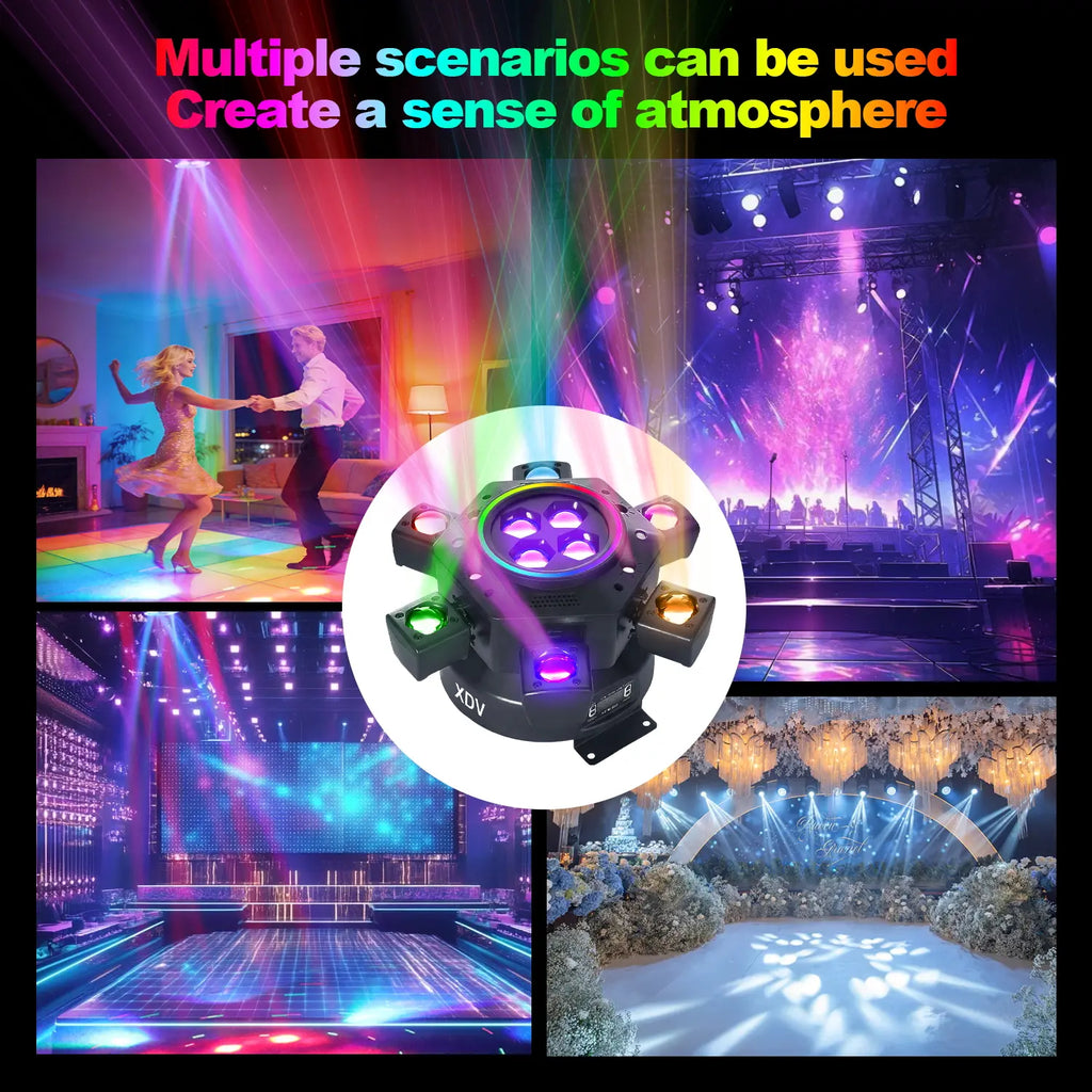 Light Up Your Events with the XDV 150W 6 Arms RGBW Moving Head DJ Light! Perfect for Parties, Weddings & More! 🎉💡 #DJLight #PartyVibes