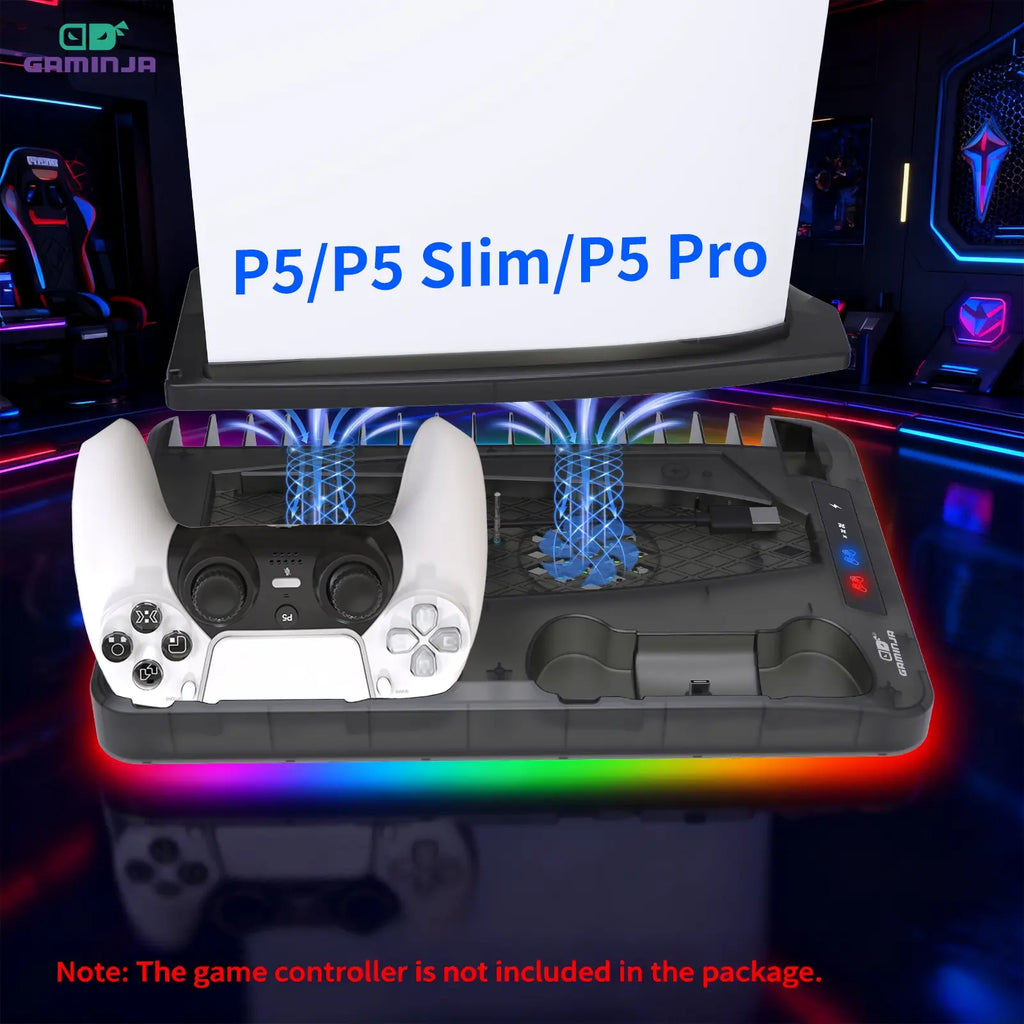 GAMINJA P58 Multi-Functional Cooling & Charging Station for PS5 - Vertical Stand & Cooling Fan for All Models