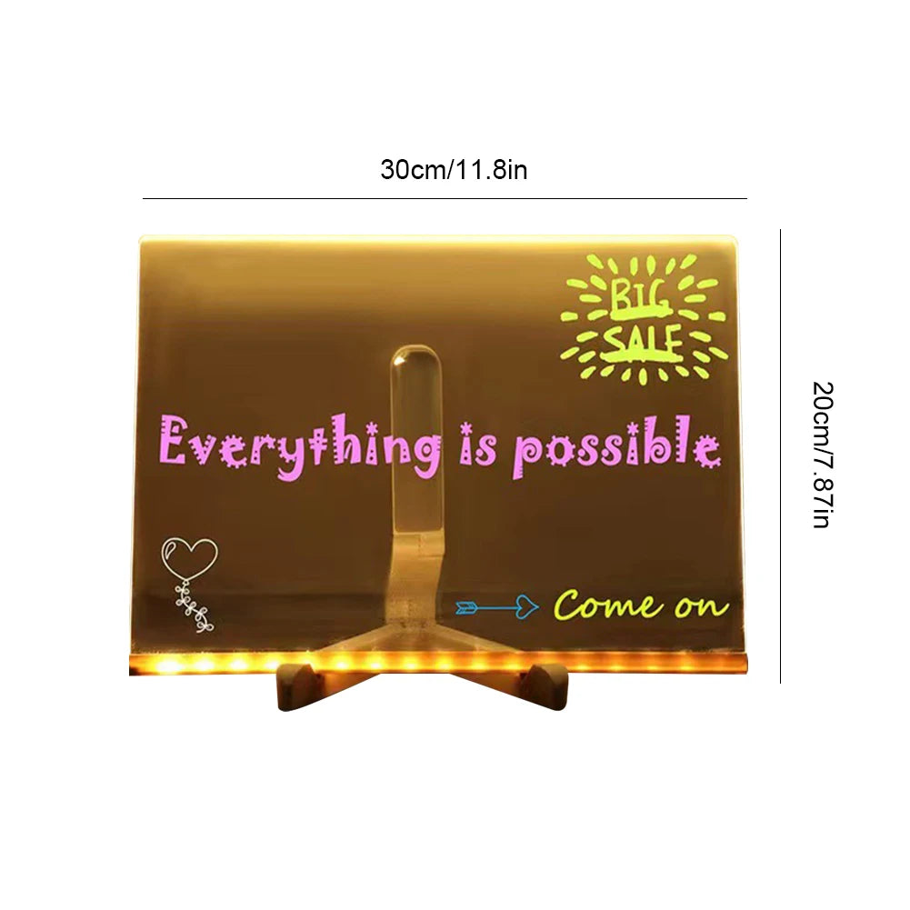 LED Acrylic Glowing Message Board, Rewritable DIY Drawing Board for Children, Night Light Lamp with 7 Color Pens