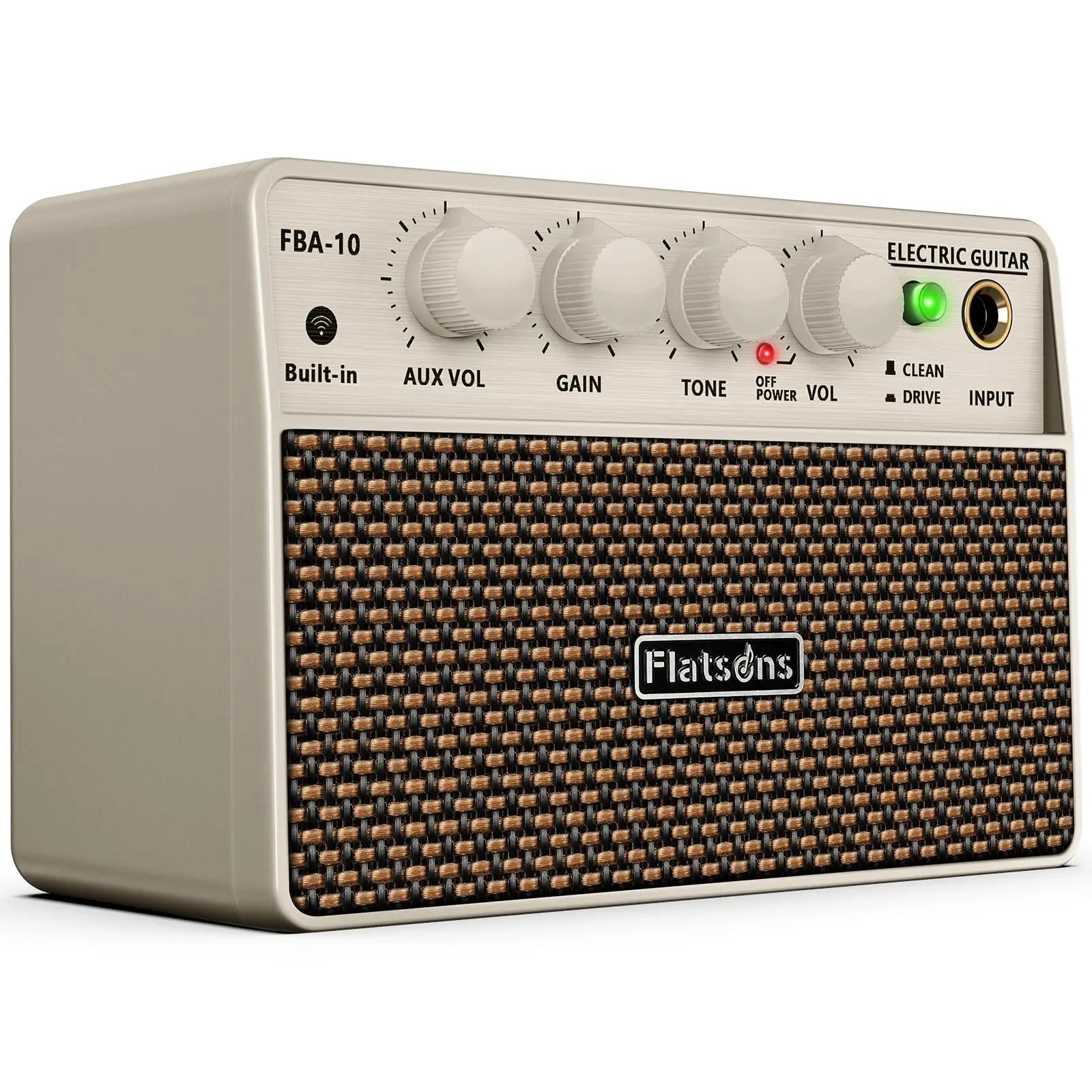 Flatsons FBA-10 Guitar Amp, 3.5Mm Headphone/Aux Jack, 10W Mini Electric Guitar Amplifier with Clean/Drive Channel,,Usb-C Rechargeable, Wireless Portable Amp for Indoor Practice, Traveling，6H Working