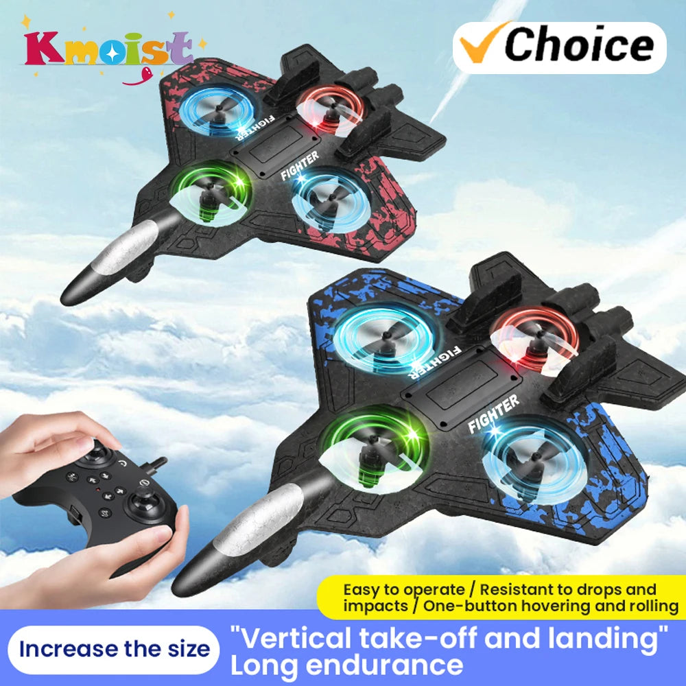 Rc Glider Flying Toy with Light Jet Airplane 2.4G EPP Stunt Remote Control Foam Fighter Plane Toys for Boys Kids Birthday Gifts