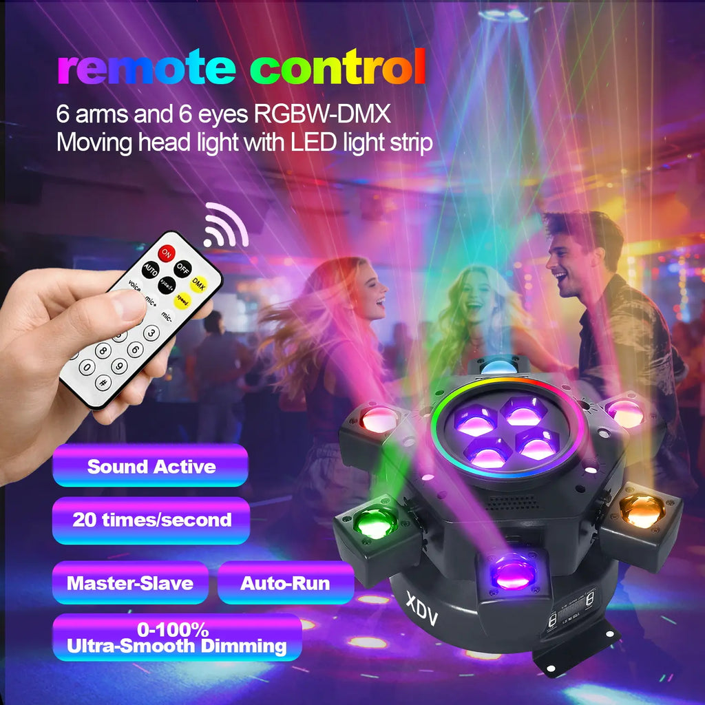 Light Up Your Events with the XDV 150W 6 Arms RGBW Moving Head DJ Light! Perfect for Parties, Weddings & More! 🎉💡 #DJLight #PartyVibes