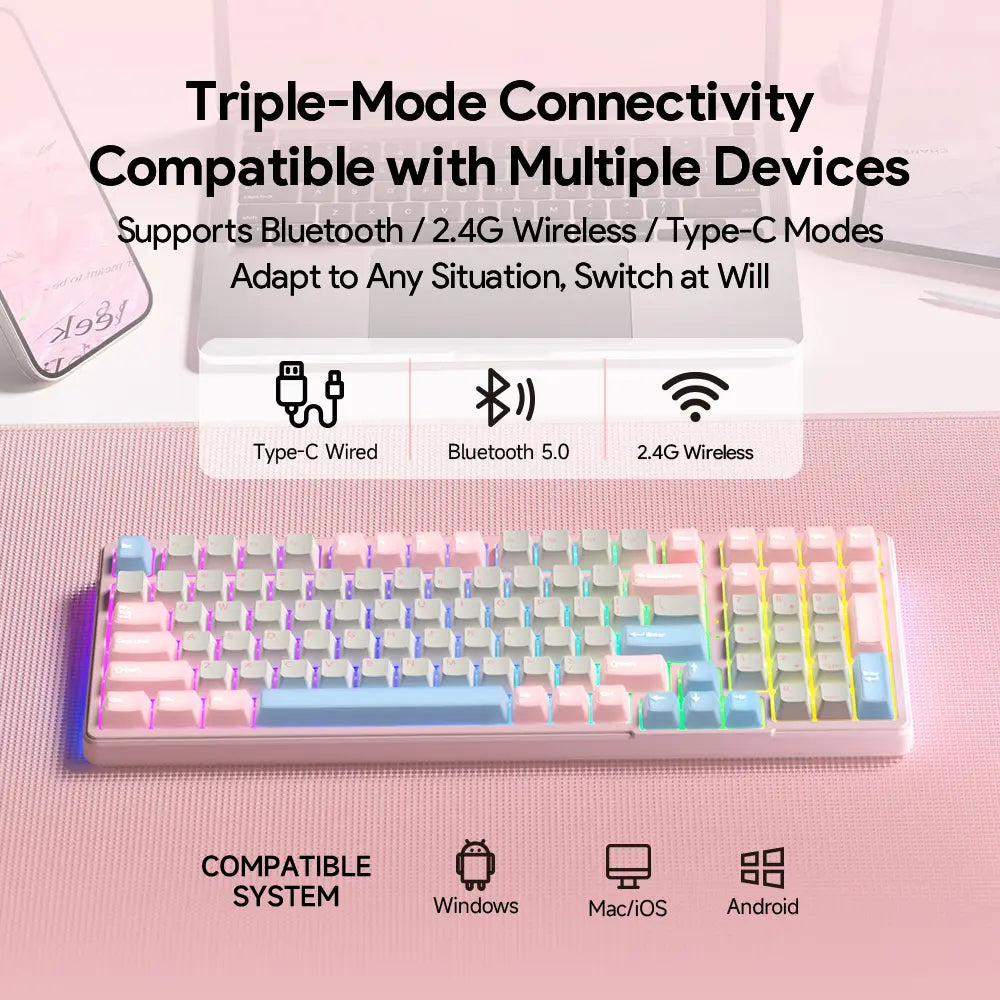 Unleash Your Style with the FURYCUBE K99 Pro Wireless Mechanical Keyboard! 🎮✨ Perfect for Career Women - RGB PBT Keycaps & Hot-Swappable! #TiktokShop #GlowUp