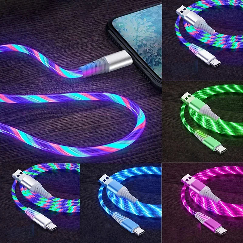 Fast Charging Data Cord Flow Luminous USB Type C Cable 5A Fast Charging Cable Glowing LED Cable for Samsung Xiaomi Iphone Micro