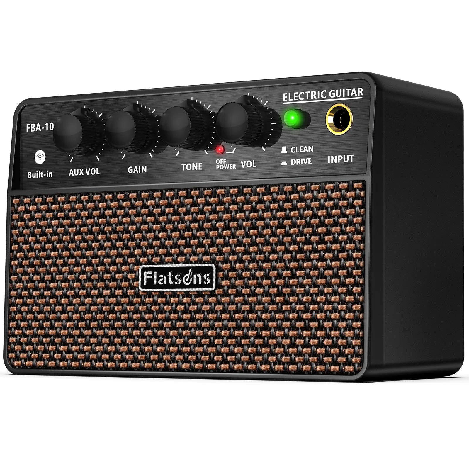 Flatsons FBA-10 Guitar Amp, 3.5Mm Headphone/Aux Jack, 10W Mini Electric Guitar Amplifier with Clean/Drive Channel,,Usb-C Rechargeable, Wireless Portable Amp for Indoor Practice, Traveling，6H Working