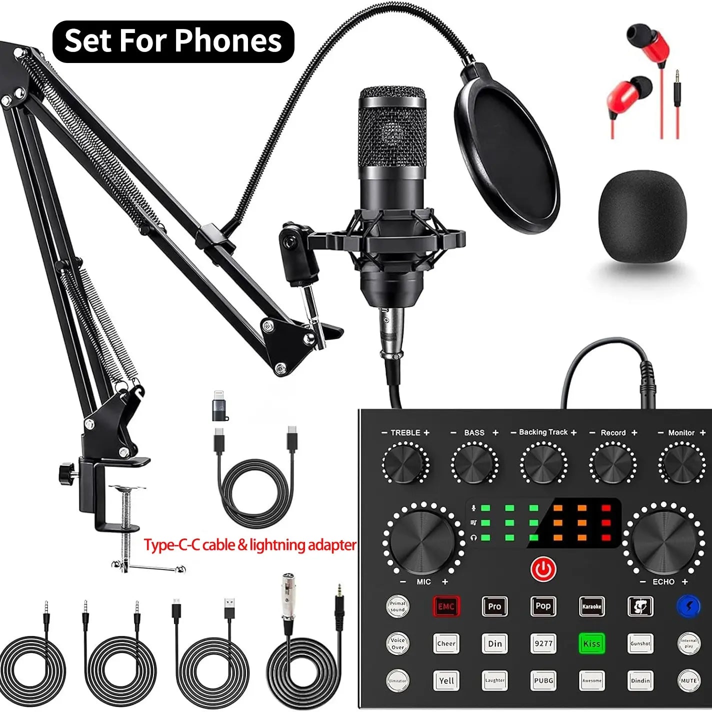 Ultimate Zealsound Podcast Equipment Bundle - BM800 Microphone with V8S Voice Changer for Professional Podcasting, Live Streaming, and Content Creation on PC, Mobile, TikTok, and YouTube
