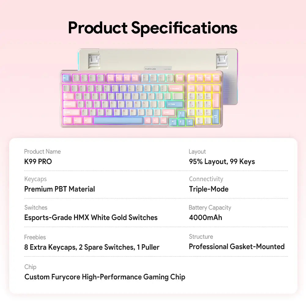 Unleash Your Style with the FURYCUBE K99 Pro Wireless Mechanical Keyboard! 🎮✨ Perfect for Career Women - RGB PBT Keycaps & Hot-Swappable! #TiktokShop #GlowUp