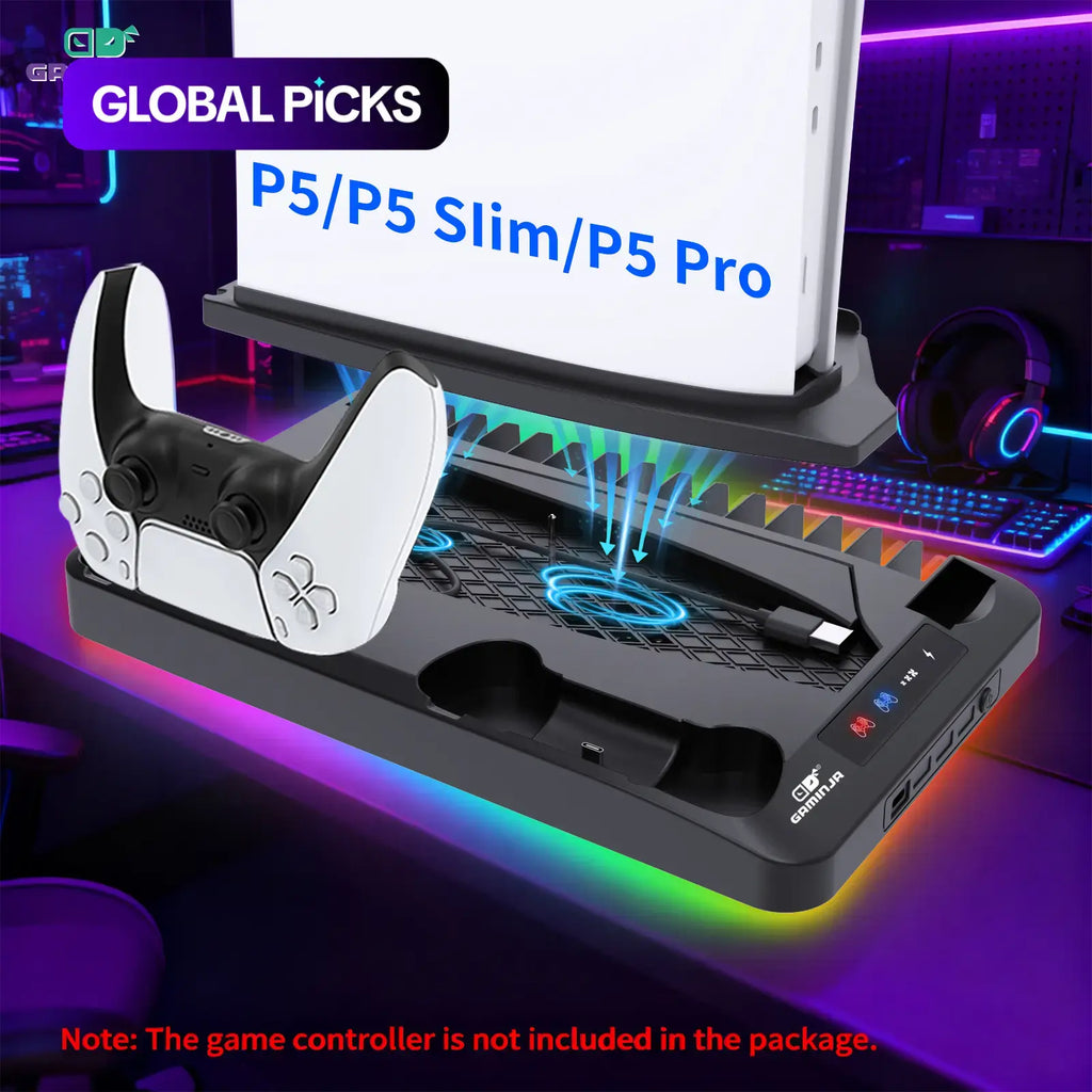 GAMINJA P58 Multi-Functional Cooling & Charging Station for PS5 - Vertical Stand & Cooling Fan for All Models