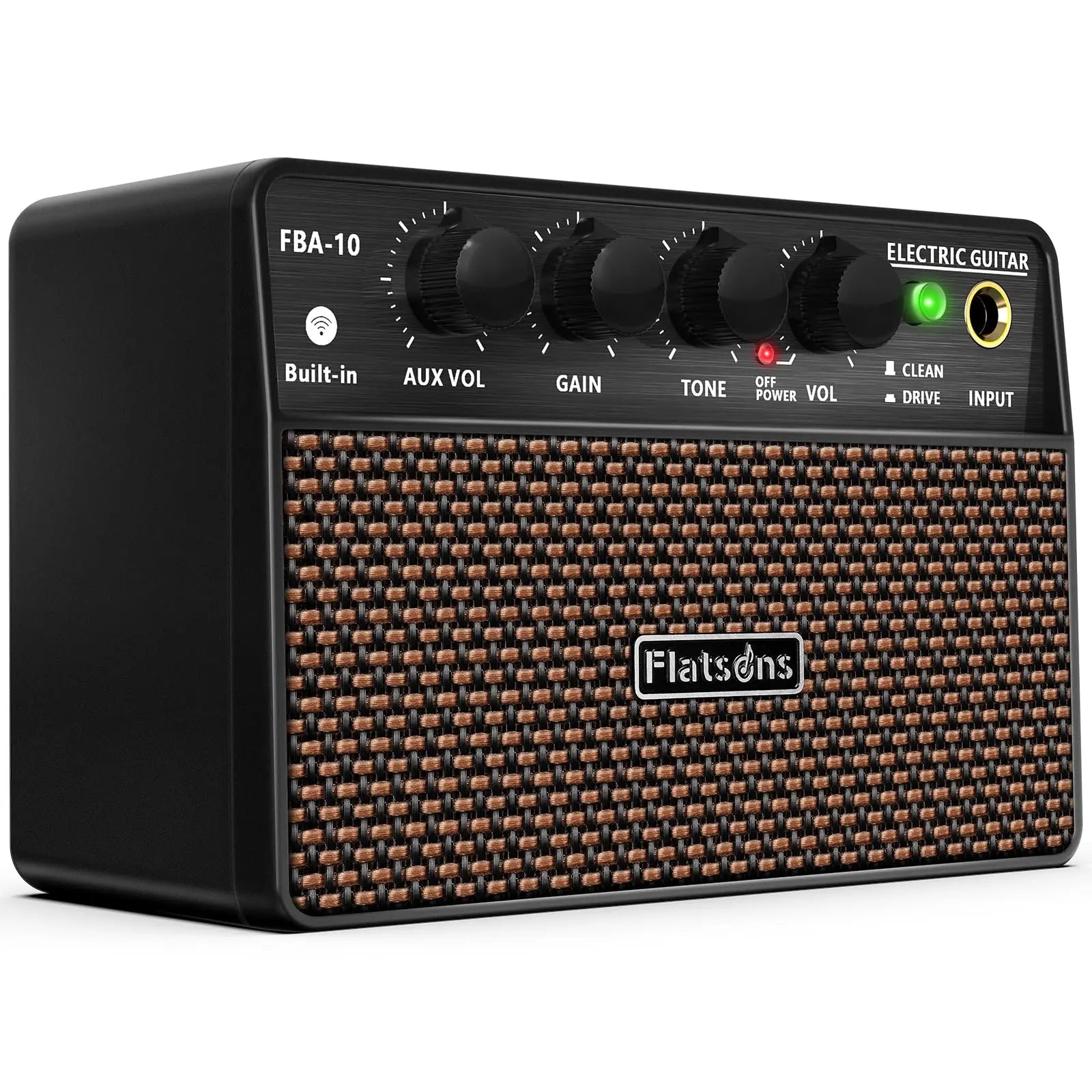 Flatsons FBA-10 Guitar Amp, 3.5Mm Headphone/Aux Jack, 10W Mini Electric Guitar Amplifier with Clean/Drive Channel,,Usb-C Rechargeable, Wireless Portable Amp for Indoor Practice, Traveling，6H Working
