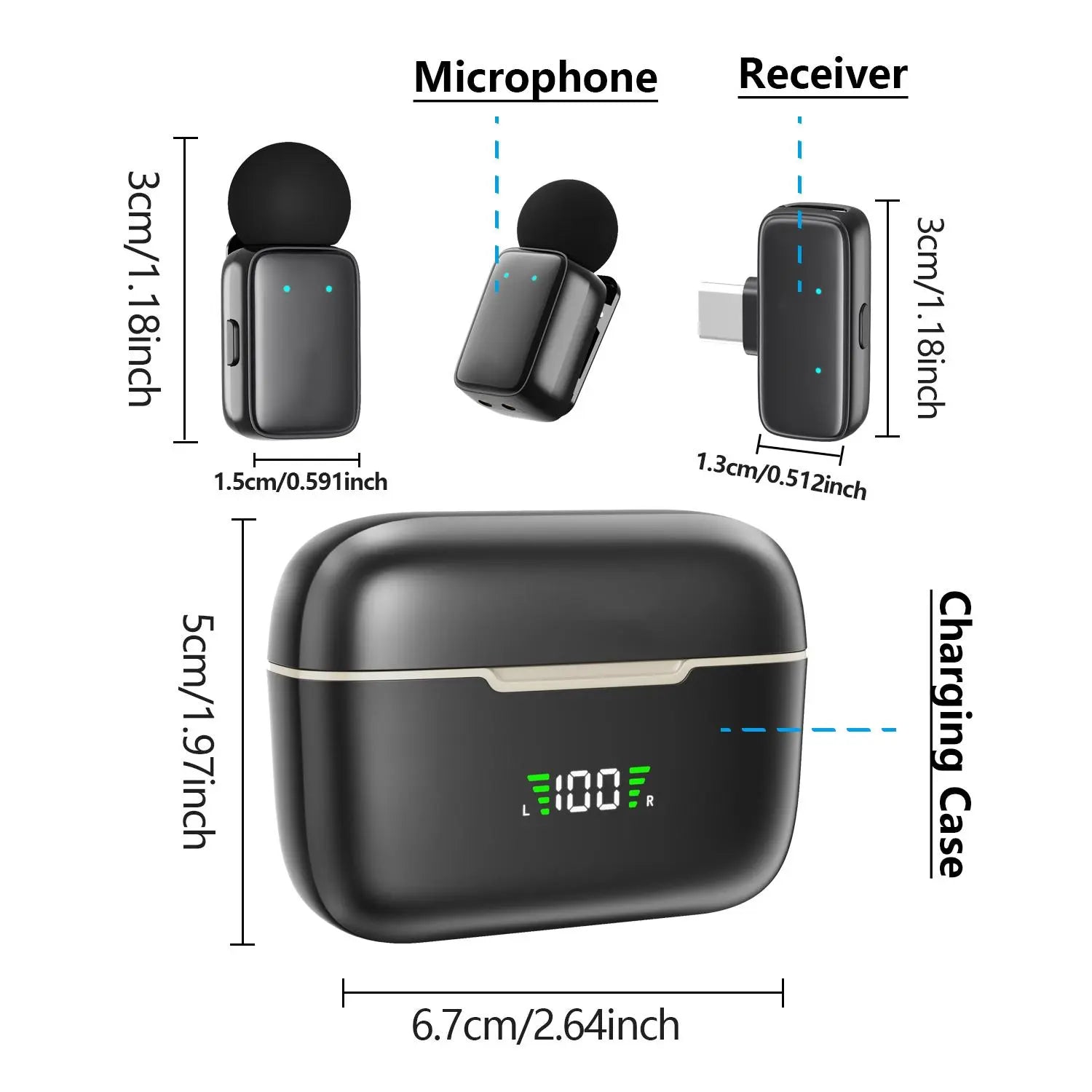 HITOZON 2.4G Professional Wireless Clip-On Lapel Mic - Noise Canceling Audio Mic, AI Voice Changing, Charging, Lightning Compatible for Smartphones & Cameras, Plug-And-Play for Live Streaming