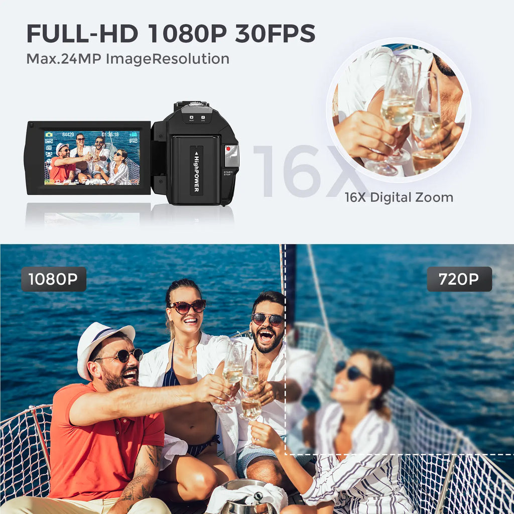 FHD 1080P Vlogging Camera with 24MP, 270° Rotating Screen, 16X Zoom, Microphone & Remote Control - Perfect for YouTube Creators!
