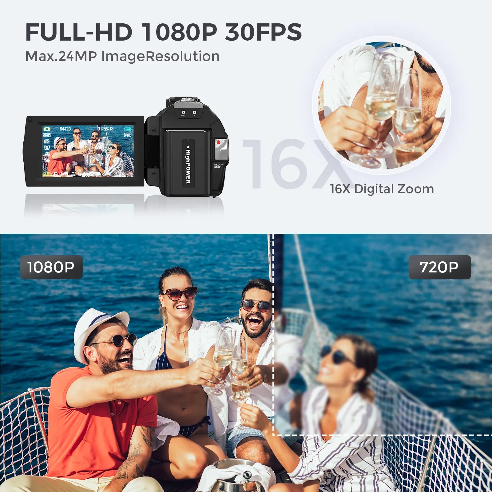 FHD 1080P Vlogging Camera with 24MP, 270° Rotating Screen, 16X Zoom, Microphone & Remote Control - Perfect for YouTube Creators!