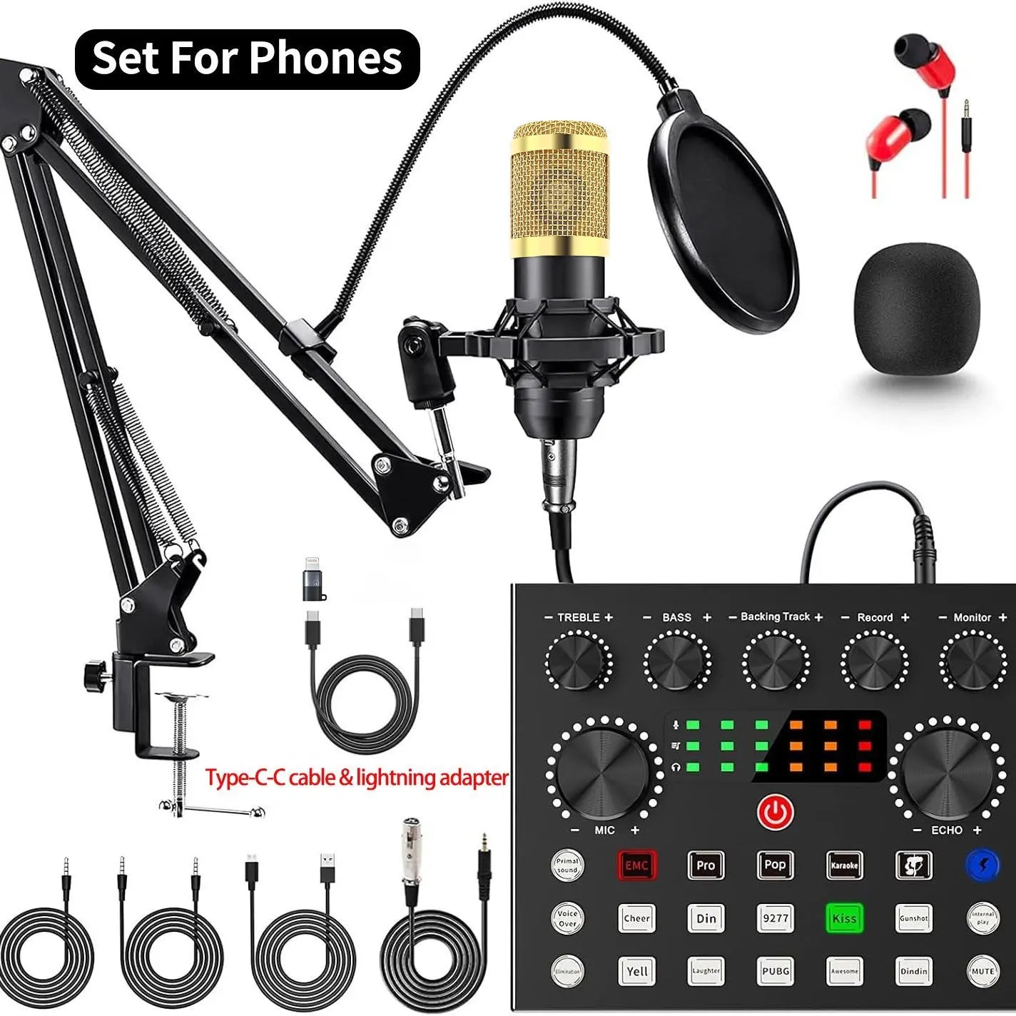 Ultimate Zealsound Podcast Equipment Bundle - BM800 Microphone with V8S Voice Changer for Professional Podcasting, Live Streaming, and Content Creation on PC, Mobile, TikTok, and YouTube