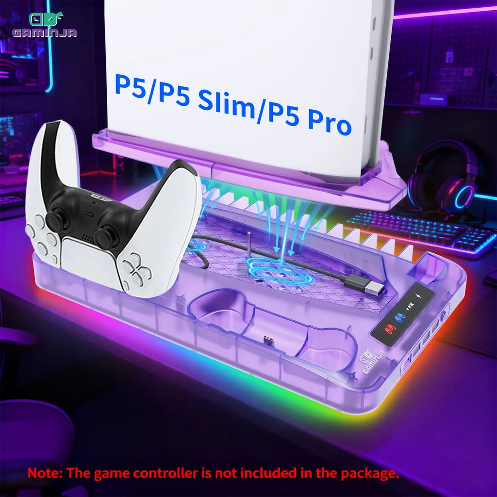 GAMINJA P58 Multi-Functional Cooling & Charging Station for PS5 - Vertical Stand & Cooling Fan for All Models