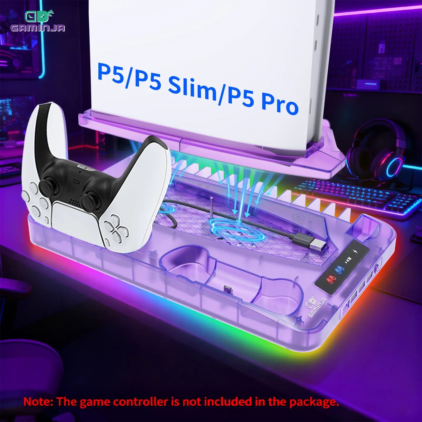 GAMINJA P58 Multi-Functional Cooling & Charging Station for PS5 - Vertical Stand & Cooling Fan for All Models