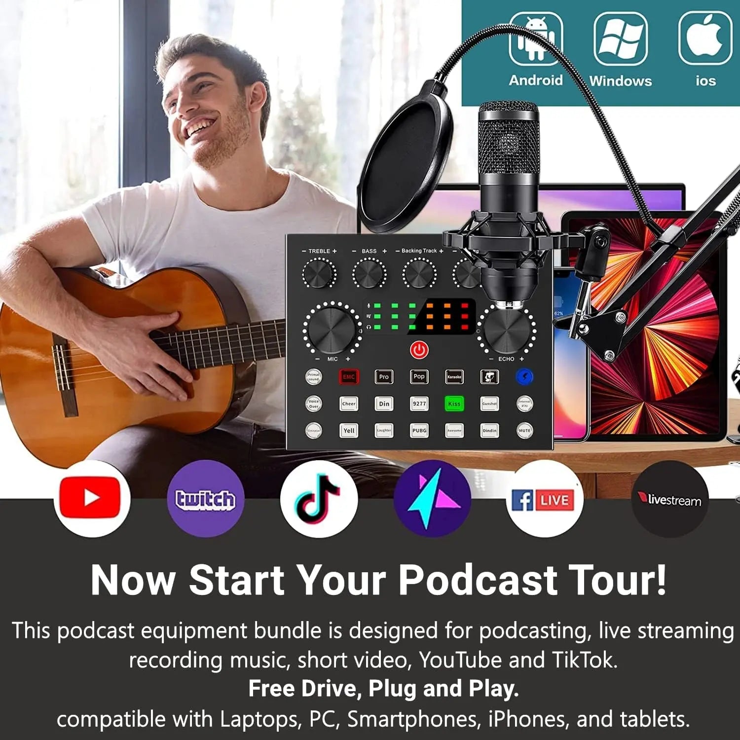 Ultimate Zealsound Podcast Equipment Bundle - BM800 Microphone with V8S Voice Changer for Professional Podcasting, Live Streaming, and Content Creation on PC, Mobile, TikTok, and YouTube