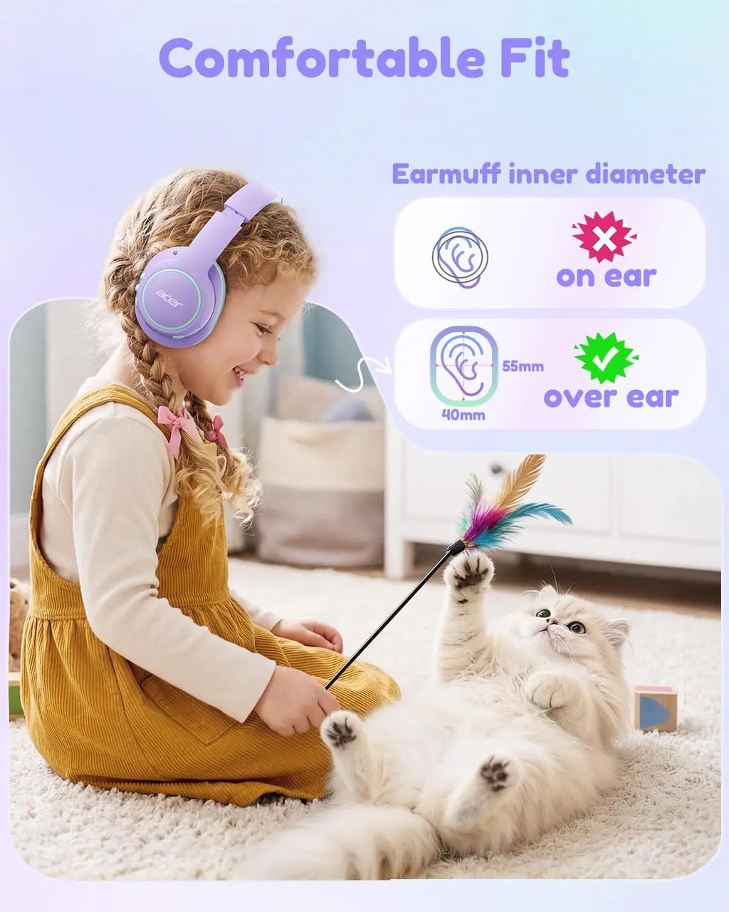 Get the Acer OHR702 Kids Bluetooth Headphones! 🎧 Perfect for little ones with 75H playtime, safe volume, and fast charging! Ideal for iPads, tablets, travel, and school! 🌈💜💚 #KidsHeadphones #SummerVibes