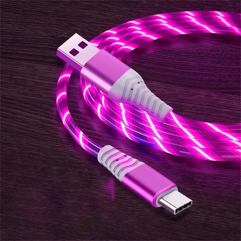 Fast Charging Data Cord Flow Luminous USB Type C Cable 5A Fast Charging Cable Glowing LED Cable for Samsung Xiaomi Iphone Micro