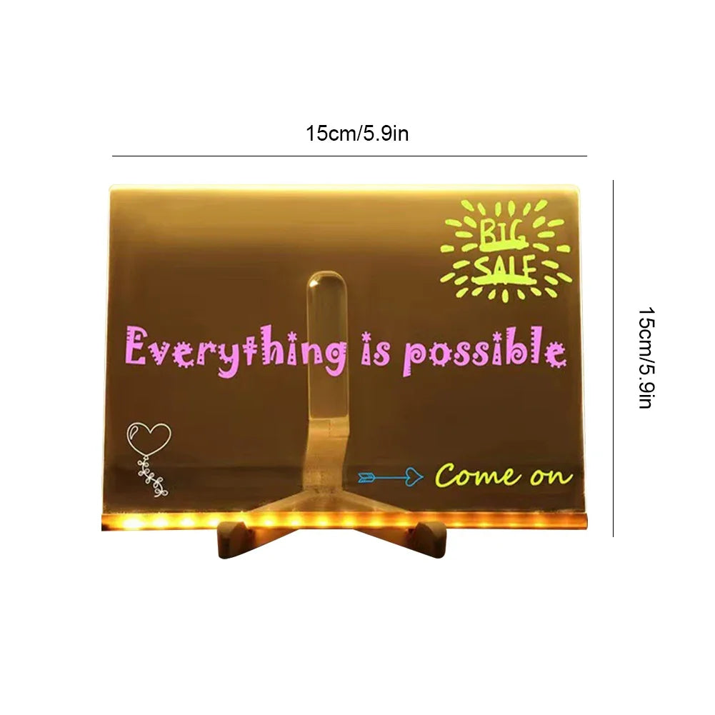 LED Acrylic Glowing Message Board, Rewritable DIY Drawing Board for Children, Night Light Lamp with 7 Color Pens