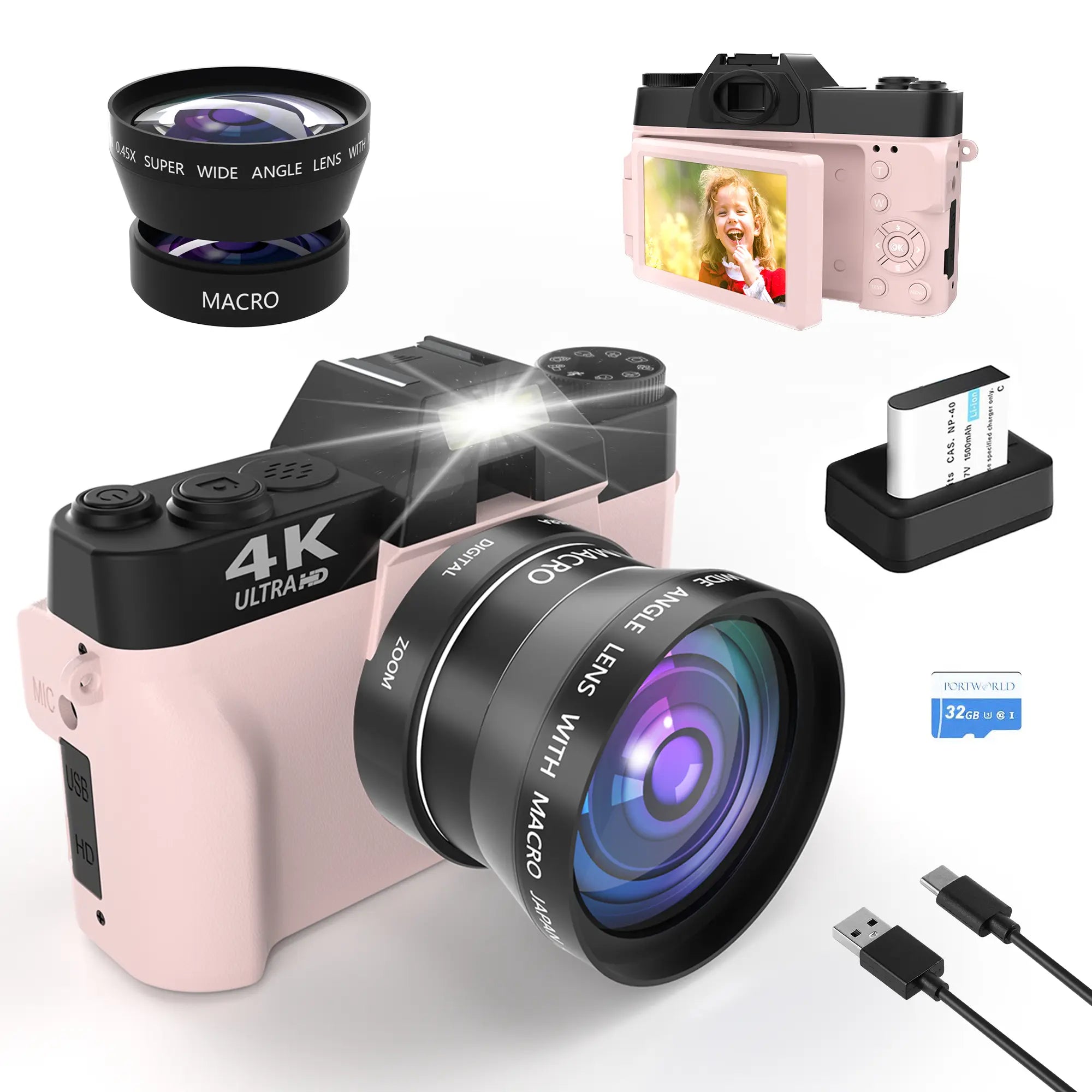 Capture Your Moments: 4K 56MP Vlogging Camera with 180° Flip Screen, 16X Digital Zoom & 32GB TF Card - Perfect Summer Gift (Black)