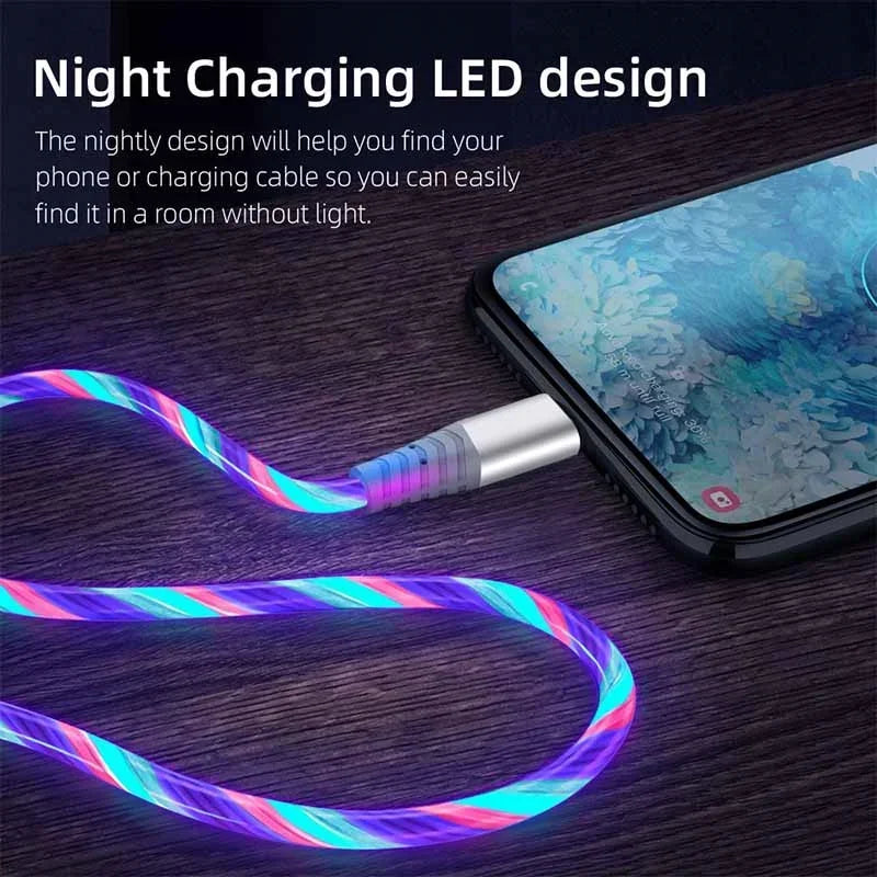 Fast Charging Data Cord Flow Luminous USB Type C Cable 5A Fast Charging Cable Glowing LED Cable for Samsung Xiaomi Iphone Micro