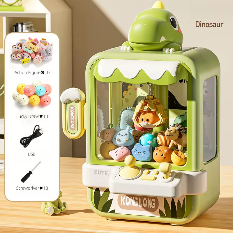 Dinosaur Claw Machine Toys Electronic Arcade Game Adjustable Catch Doll Machine Music Mini Vending Birthday Gift for Kids