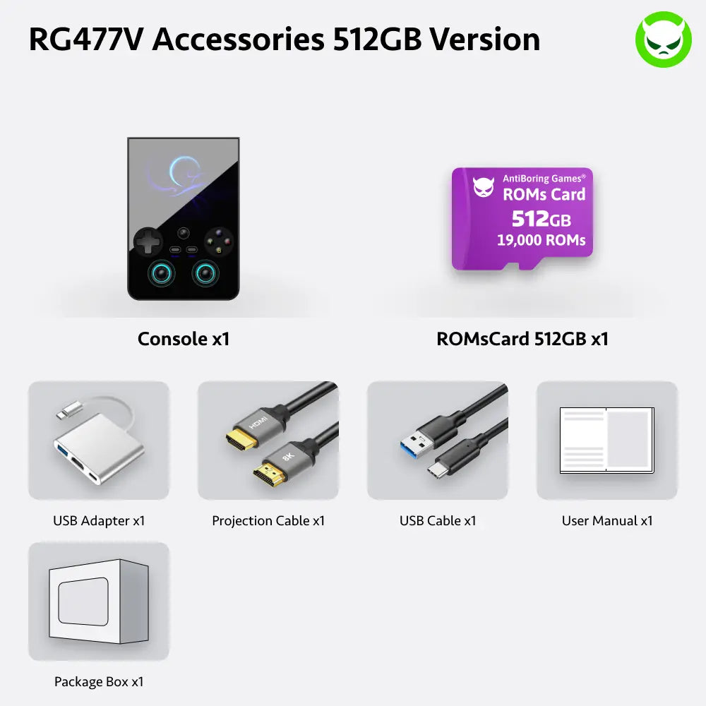 Get the Anbernic RG477V and score a FREE HDMI cable (8K), multi-port adapter, Type-C cable, and ROMs card! Experience stunning visuals with a 4.7" LTPS display and powerful Dimensity 8300 processor. Ready to play with Bluetooth and a 5500mAh battery!