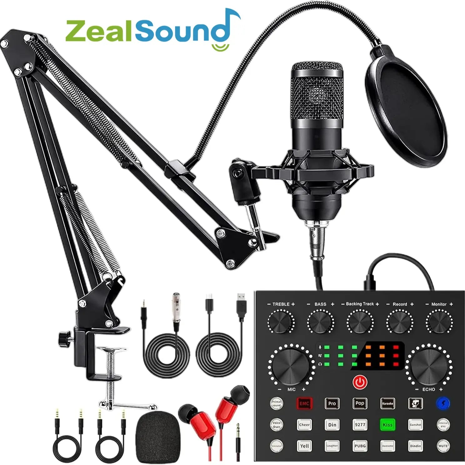 Ultimate Zealsound Podcast Equipment Bundle - BM800 Microphone with V8S Voice Changer for Professional Podcasting, Live Streaming, and Content Creation on PC, Mobile, TikTok, and YouTube