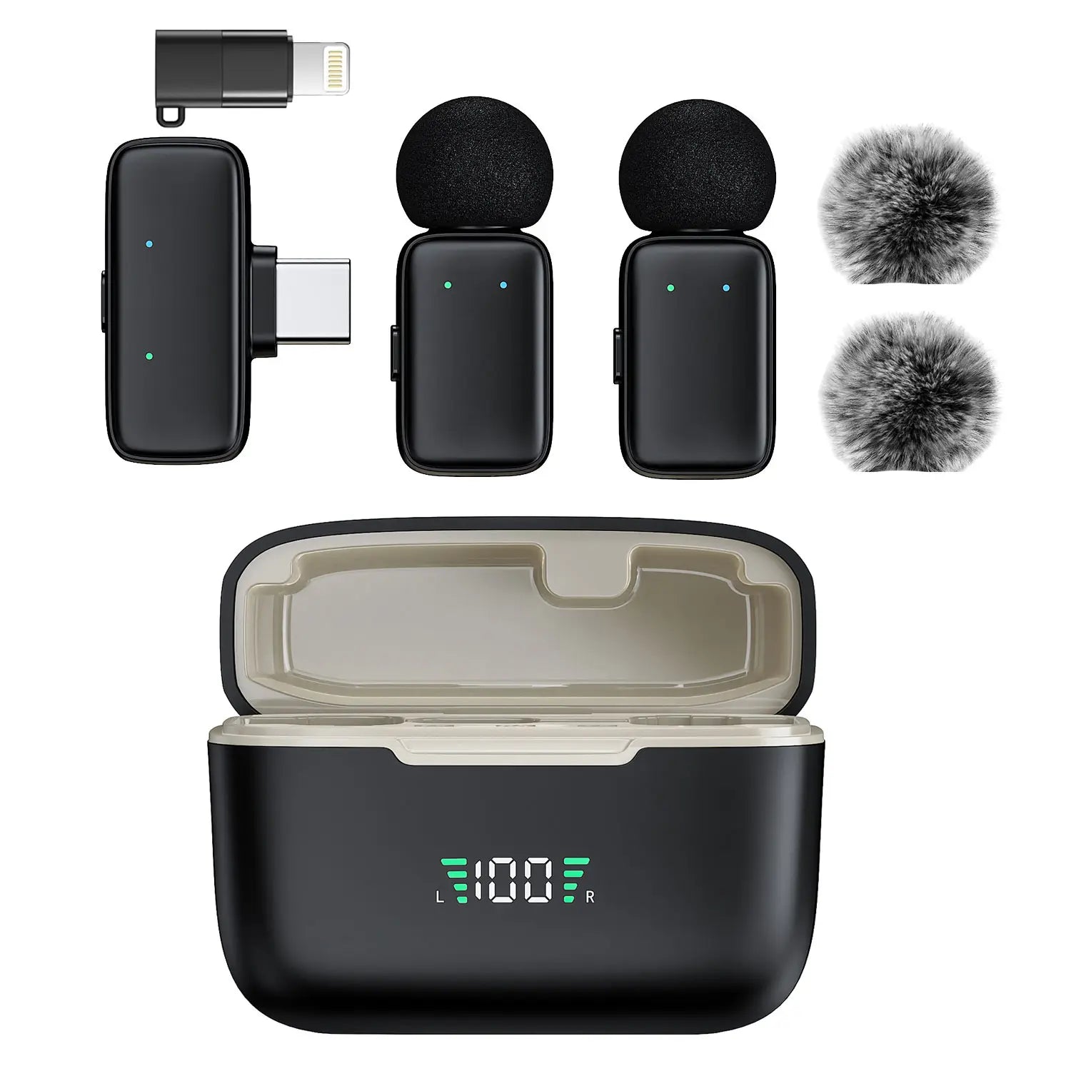 HITOZON 2.4G Professional Wireless Clip-On Lapel Mic - Noise Canceling Audio Mic, AI Voice Changing, Charging, Lightning Compatible for Smartphones & Cameras, Plug-And-Play for Live Streaming
