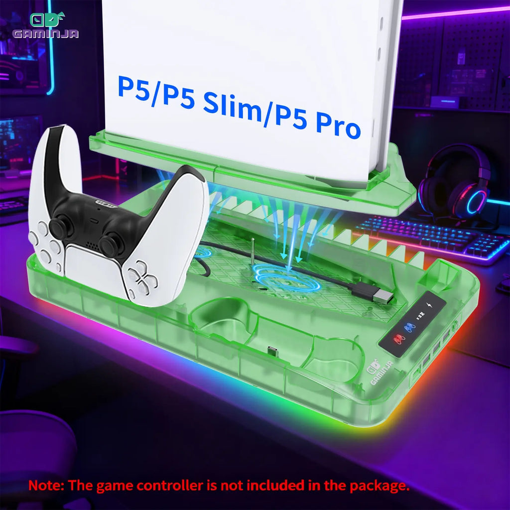 GAMINJA P58 Multi-Functional Cooling & Charging Station for PS5 - Vertical Stand & Cooling Fan for All Models