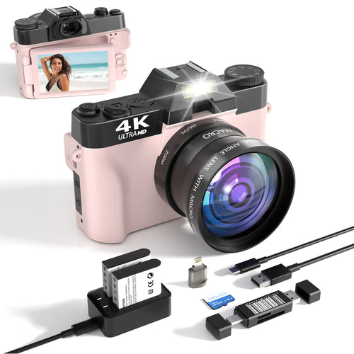 Capture Your Moments: 4K 56MP Vlogging Camera with 180° Flip Screen, 16X Digital Zoom & 32GB TF Card - Perfect Summer Gift (Black)