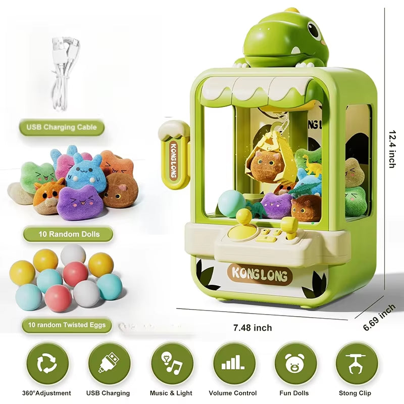 Dinosaur Claw Machine Toys Electronic Arcade Game Adjustable Catch Doll Machine Music Mini Vending Birthday Gift for Kids